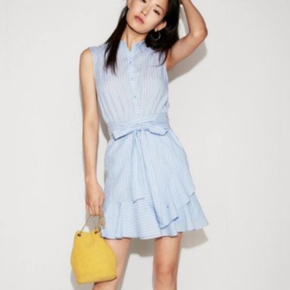 Stripped ruffled shirt dress at express